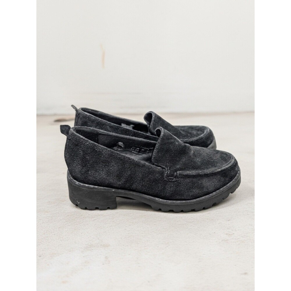 Hush Puppies Lucy Loafer Women’s 8.5 Black Chunky Platform Suede Leather Casual
